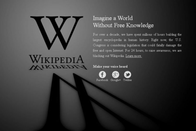 Vikipedija, Gugl i Majkrosoft protiv zakona o pirateriji