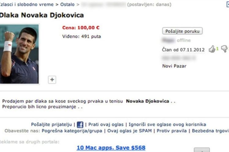 OGLAS: Kupite dlaku Novaka Đokovića za 100 evra