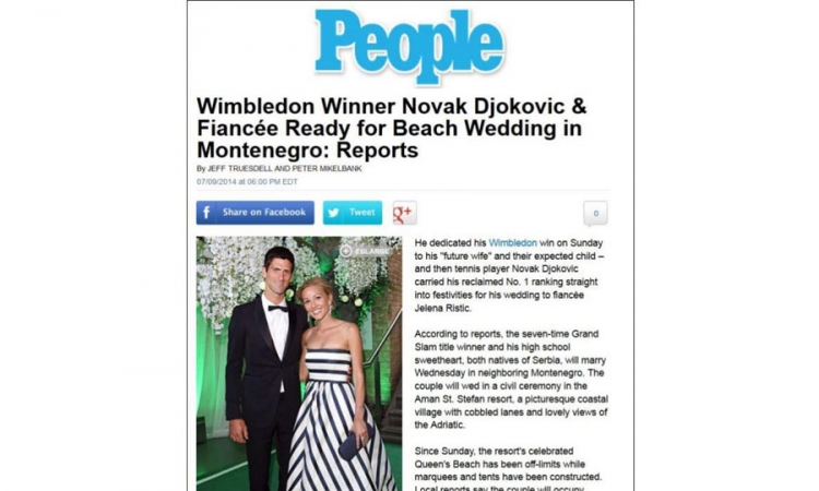 Svjetski mediji o svadbi Novaka Đokovića