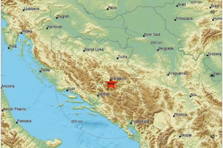 Zemljotres jačine 3,2 pogodio BiH, epicentar u blizini Sarajeva