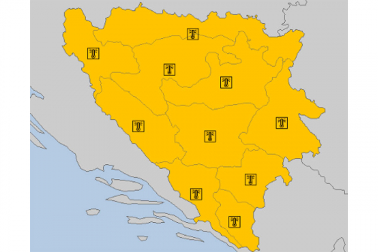 Narandžasto upozorenje za cijelu BiH  9. i 10. augusta