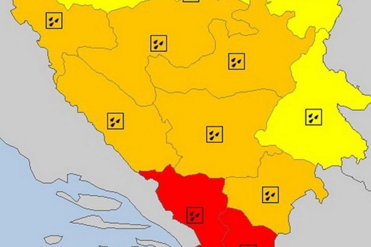 Crveni Meteoalarm: Obilne padavine u BiH 