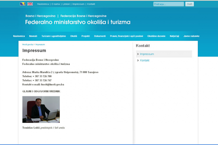 Ministarstvo okoliša i turizma u Vladi Federacije dobilo glavnog urednika
