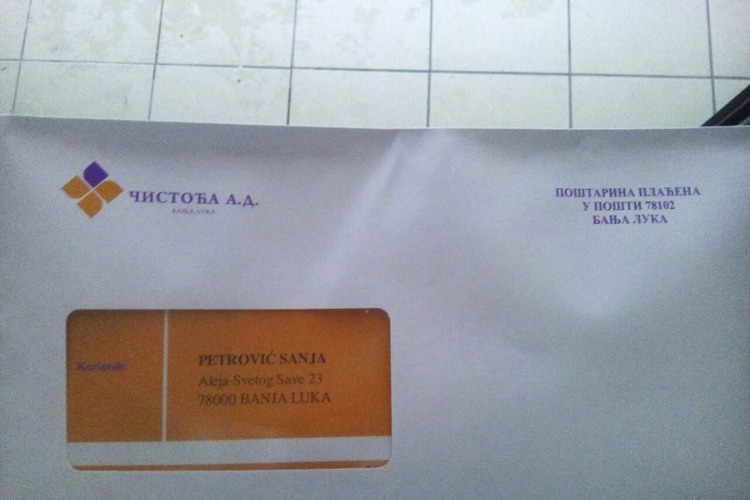 Banjaluka: Krivotvorene koverte sa računima za usluge "Čistoće"