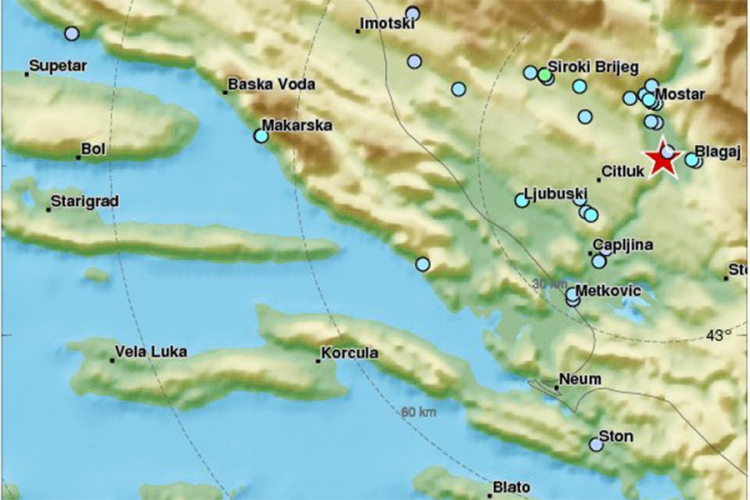 BiH pogodio zemljotres, epicentar 20 km od Mostara