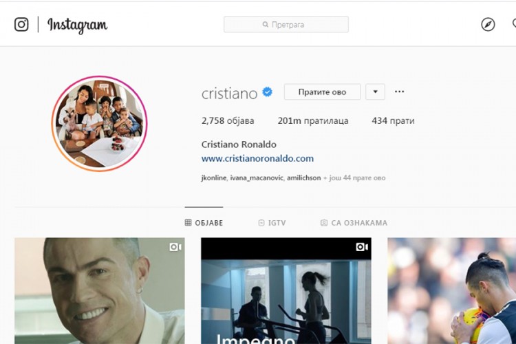Ronaldo najpraćenija osoba na Instagramu