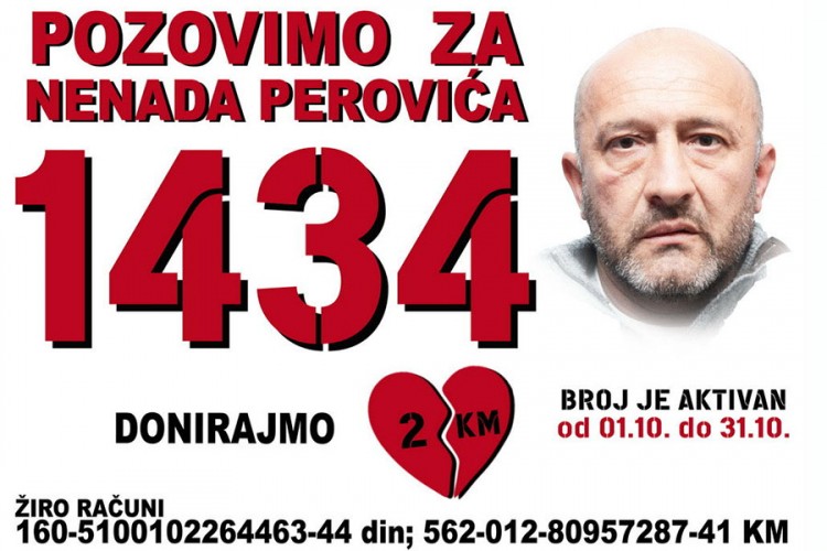 Poziv na 1434 za pomoć u liječenju Nenada Perovića