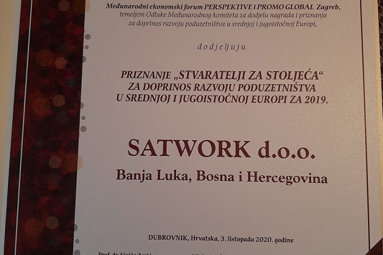Banjalučka firma "Satwork" nagrađena prestižnim priznanjem