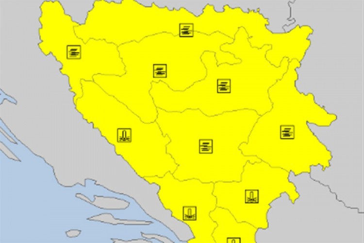 Žuti meteoalarm za pojedine dijelove BiH