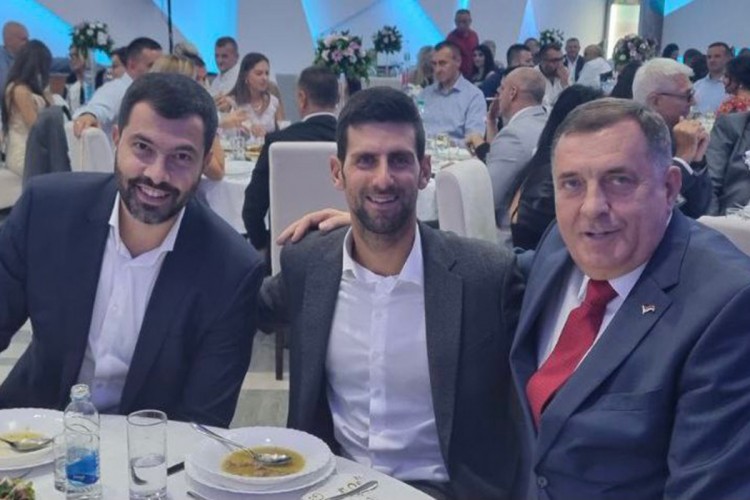 Milorad Dodik i Novak Đoković na svadbi Nemanje Majdova