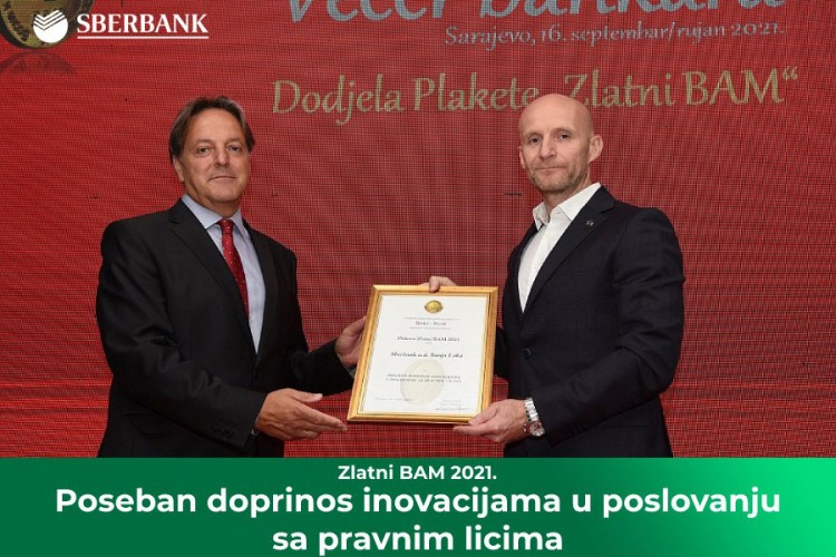 Sberbank a.d. Banjaluka dobitnik nagrade Zlatni BAM za 2021. godinu