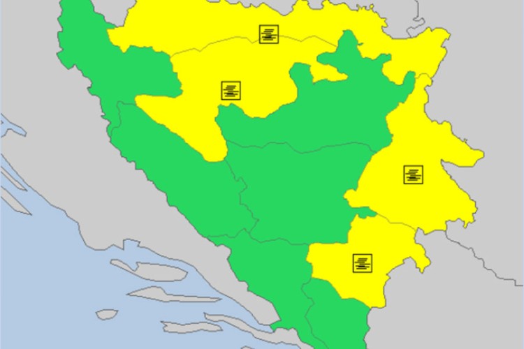 Žuti meteoalarm za veći dio Srpske