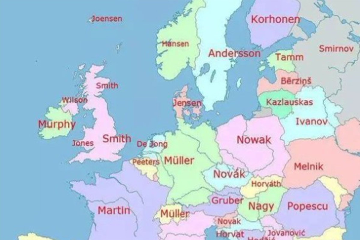 Mapa najčešćih prezimena u zemljama Evrope (FOTO)