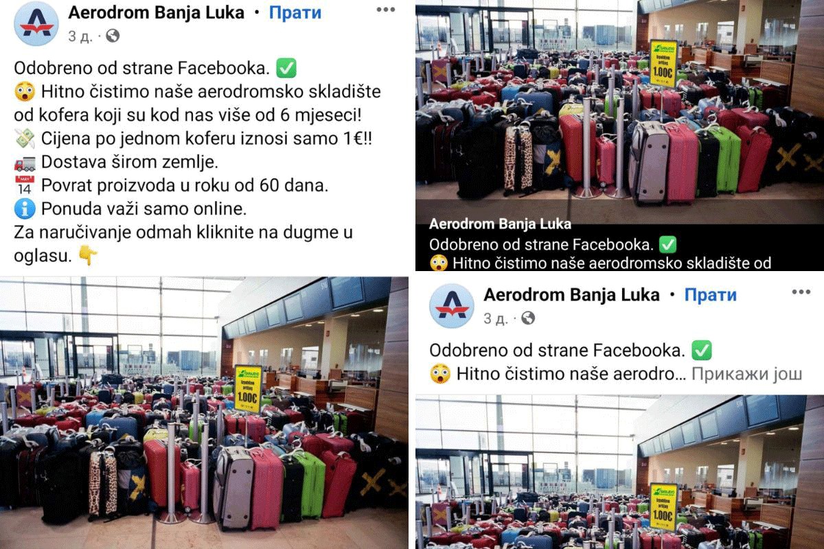 Prevara na Facebooku: Banjalučki aerodrom ne prodaje kofere za evro (FOTO)
