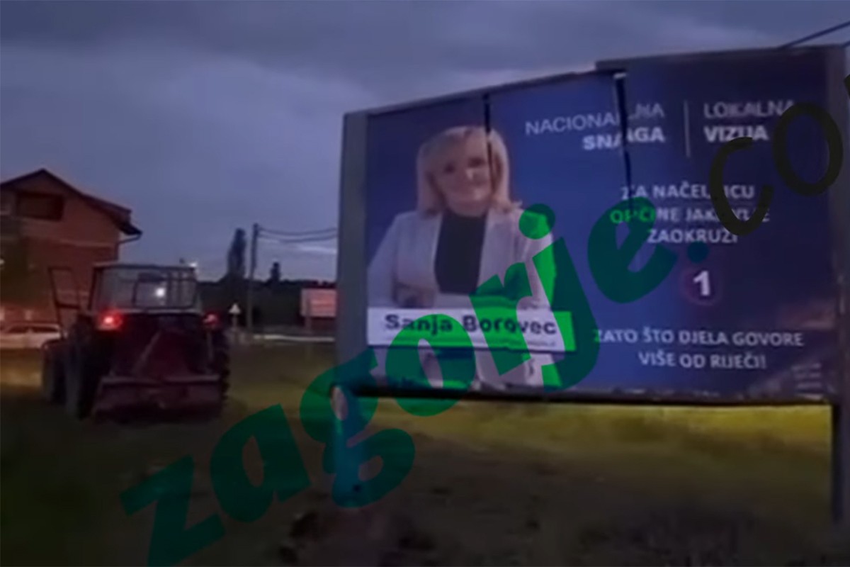 Traktorom protiv HDZ-a: Iščupao predizborni plakat (VIDEO)